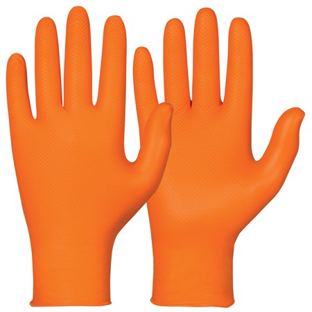 Engångshandskar, strl XL, orange, nitril, kemikalieresistenta