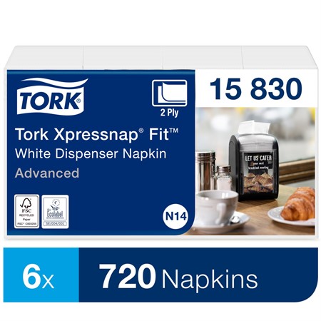 Dispenserservett Tork Xpressnap Fit®2-lag vit N14