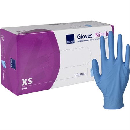 Engångshandske Nitril blå XS 100/fp Puderfri Classic Abena