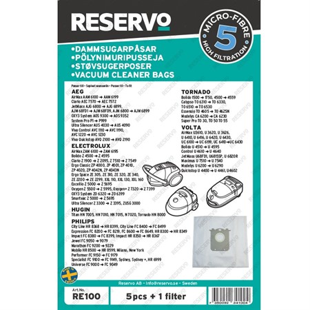 Dammpåse Volta,AEG,Hugin,Phili 5-pack + 1 filter